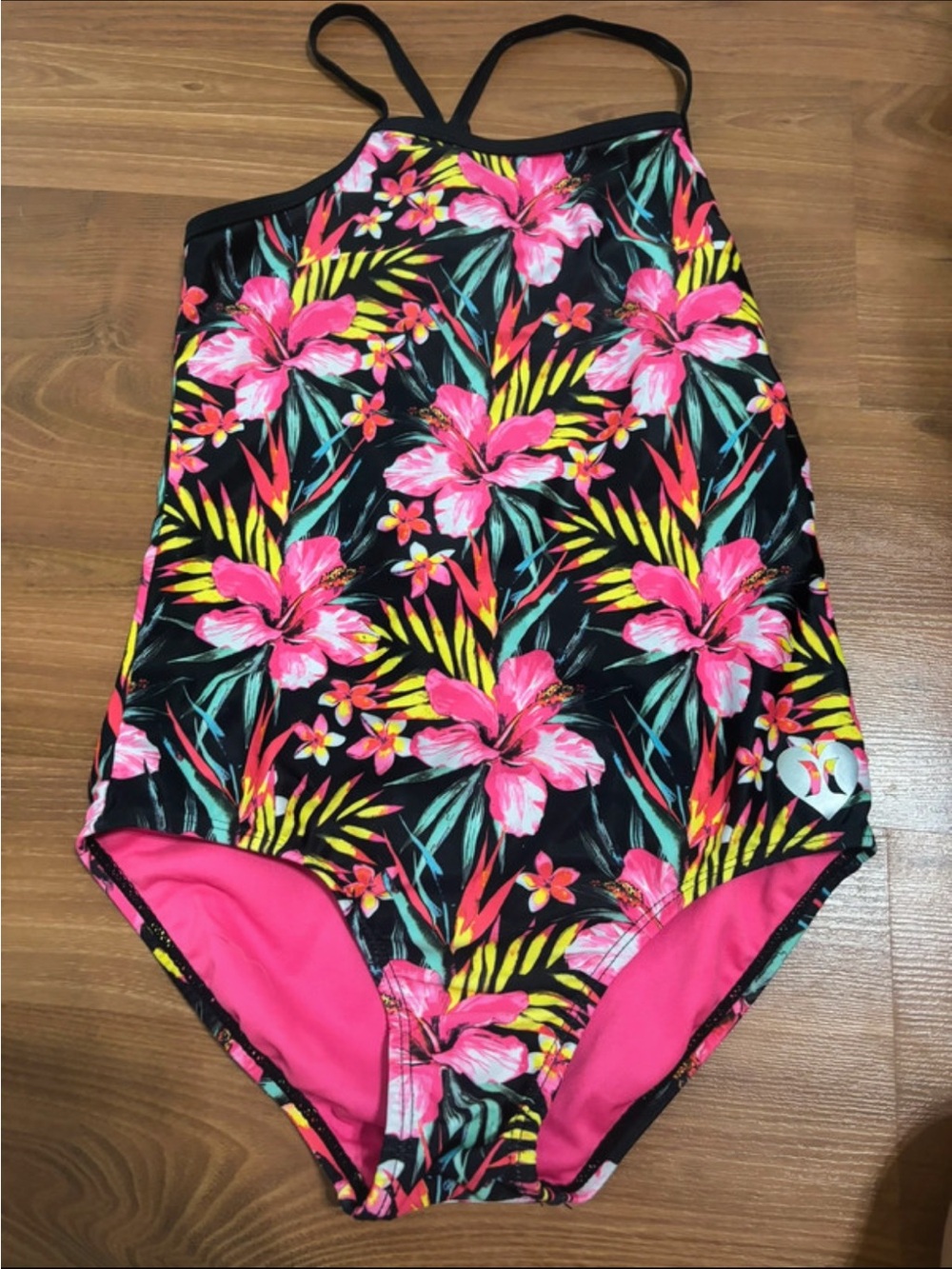 Hurley Black One-Piece Swimsuit with Pink Floral Print